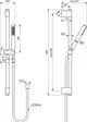 Brausekombination von Ideal Standard mit Handbrause, verstellbaren Wandhalter und Schlauchanschluss. Abgebildete Maße sowie technische Details sind schematisch dargestellt.